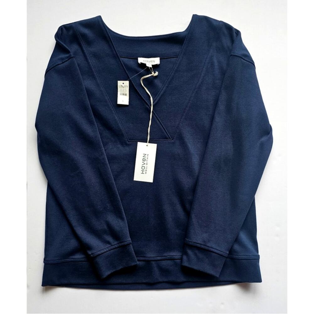 Haven Well Within Top Organic Cotton French Terry V-Neck Sweatshirt, NWT, Sz S